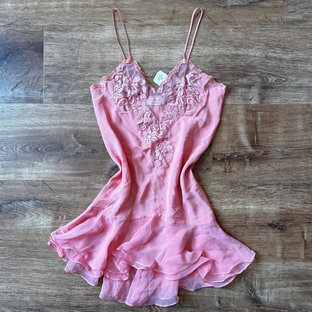 Victoria's Secret Pink Lace Trim Satin Chemise